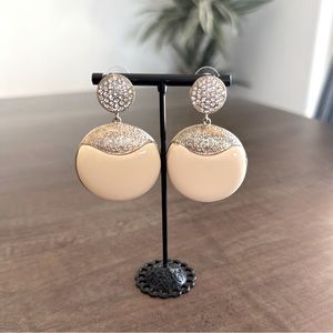 Cream & Silver Statement Drop Earrings | Rhinestone Studs | OS